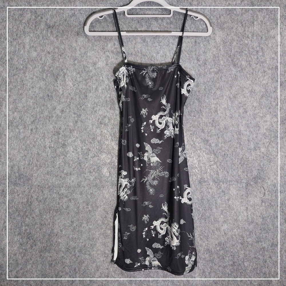 Boohoo Dress 6 Black Chinese Dragon Novelty‎ Adjustable Fitted Slip Asian Karate